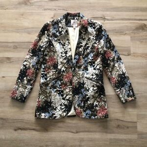 Floral Women's Blazer with Cream and Blue Accents